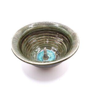 Handmade Ceramic Bowl With Green & Turquoise Glaze Perfect For Snacks Or Artsy V